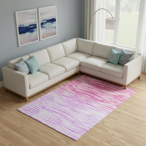 HomeRoots 10' Vibrant Pink Purple Ivory Geometric Washable Area Rug with UV Protection for Family Spaces 645870