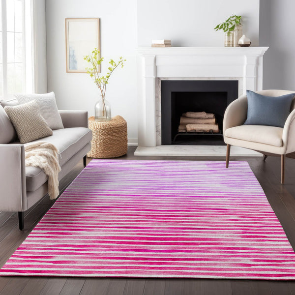 HomeRoots 10' Vibrant Pink Purple Ivory Geometric Washable Area Rug with UV Protection for Family Spaces 645870