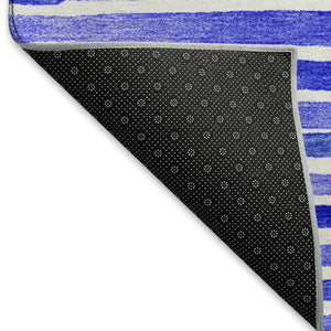 HomeRoots 5' Blue and Ivory Geometric Area Rug - Washable, UV-Protected, Stylish for High-Traffic Spaces! 645878