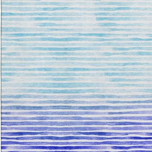 HomeRoots 5' Blue and Ivory Geometric Area Rug - Washable, UV-Protected, Stylish for High-Traffic Spaces! 645878