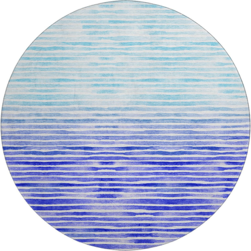 HomeRoots 8' Blue And Ivory Geometric Round Rug – Washable, Stain-Resistant, UV-Protected for Modern Spaces 645879