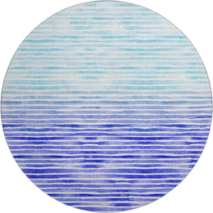 HomeRoots 8' Blue And Ivory Geometric Round Rug – Washable, Stain-Resistant, UV-Protected for Modern Spaces 645879
