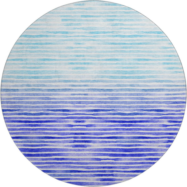 HomeRoots 8' Blue And Ivory Geometric Round Rug – Washable, Stain-Resistant, UV-Protected for Modern Spaces 645879
