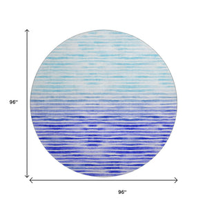 HomeRoots 8' Blue And Ivory Geometric Round Rug – Washable, Stain-Resistant, UV-Protected for Modern Spaces 645879
