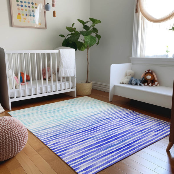 HomeRoots 8' X 10' Blue and Ivory Geometric Area Rug – Washable, UV-Protected, Stylish & Durable for High-Traffic Areas 645880