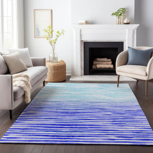 HomeRoots 8' X 10' Blue and Ivory Geometric Area Rug – Washable, UV-Protected, Stylish & Durable for High-Traffic Areas 645880