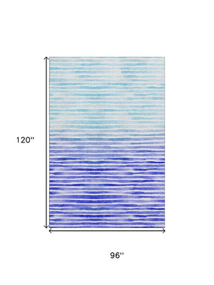 HomeRoots 8' X 10' Blue and Ivory Geometric Area Rug – Washable, UV-Protected, Stylish & Durable for High-Traffic Areas 645880