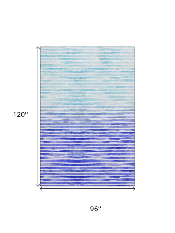 HomeRoots 8' X 10' Blue and Ivory Geometric Area Rug – Washable, UV-Protected, Stylish & Durable for High-Traffic Areas 645880