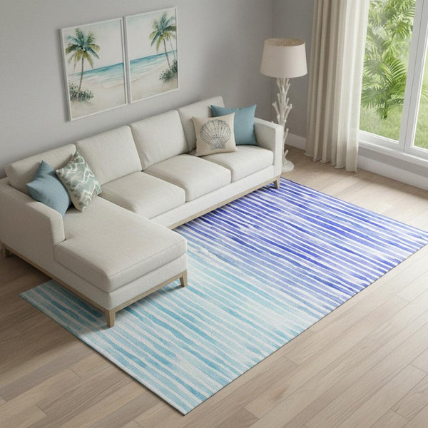 HomeRoots 8' X 10' Blue and Ivory Geometric Area Rug – Washable, UV-Protected, Stylish & Durable for High-Traffic Areas 645880