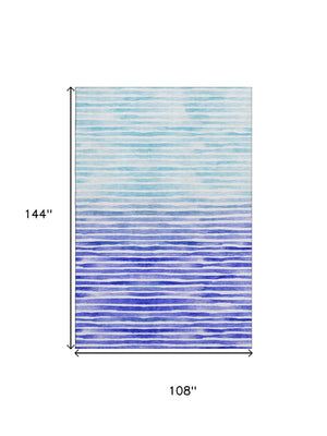 HomeRoots 9' X 12' Stylish Blue and Ivory Geometric Area Rug – Washable, UV-Protected, Stain-Resistant Durable Design 645881