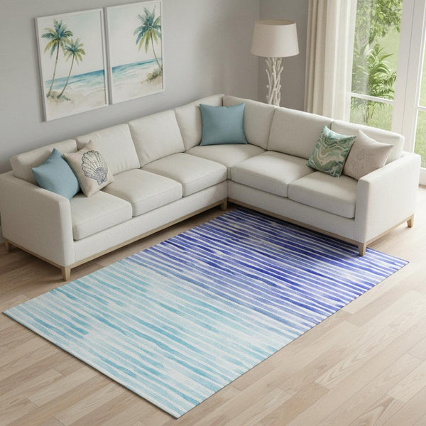HomeRoots 9' X 12' Stylish Blue and Ivory Geometric Area Rug – Washable, UV-Protected, Stain-Resistant Durable Design 645881