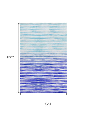HomeRoots 10' X 14' Blue and Ivory Geometric Washable Area Rug - UV Protected, Stain-Resistant, Family Friendly! 645882