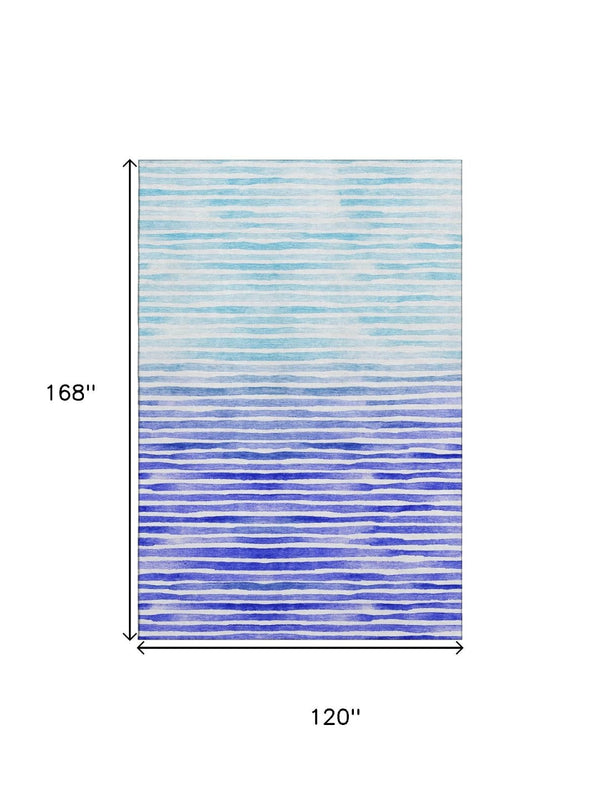 HomeRoots 10' X 14' Blue and Ivory Geometric Washable Area Rug - UV Protected, Stain-Resistant, Family Friendly! 645882