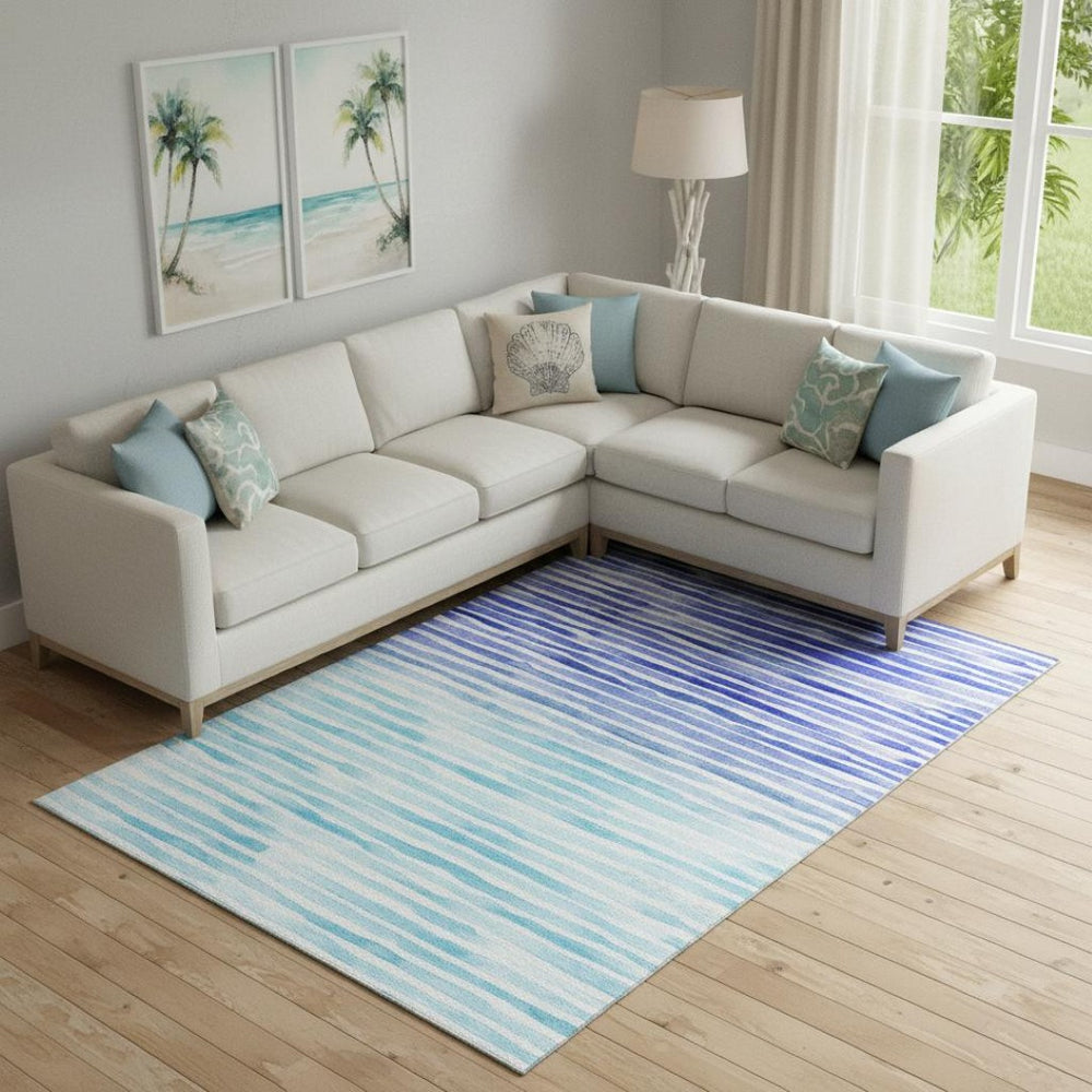 HomeRoots 10' X 14' Blue and Ivory Geometric Washable Area Rug - UV Protected, Stain-Resistant, Family Friendly! 645882