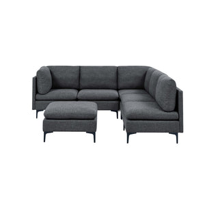 English Elm Linen Upholstered Modular Sectional Sofa with Tall Black Metal Legs for Living Room Dark Gray B2748S00114