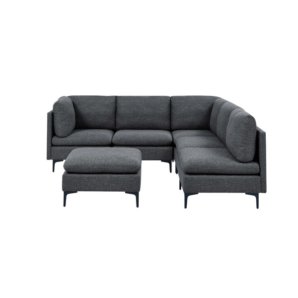 English Elm Linen Upholstered Modular Sectional Sofa with Tall Black Metal Legs for Living Room Dark Gray B2748S00114