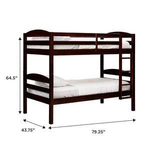 English Elm Walker Edison - Transitional Solid Pine Twin-Over-Twin Bunk Bed Frame with Safety Rails, Ladder & Slat Support Espresso 81 L x 14.76 W x 9.84 H B185P326696