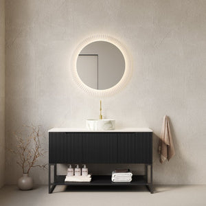 English Elm Tulio Freestanding 48 Inch Bathroom Vanity Sintered Stone Top with Open Shelf Storage W2615S00217