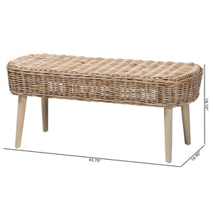 English Elm Modern Bohemian Woven Rattan Seat Mahogany Frame Entryway Bedroom Accent Bench B2750P467719