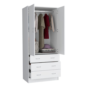 English Elm Taly Spacious Armoire with Double Doors, Two Drawers & Hanging Rod — Tall Laminate Storage Cabinet White 35.4 L x 23.6 W x 6.3 H B200S00375