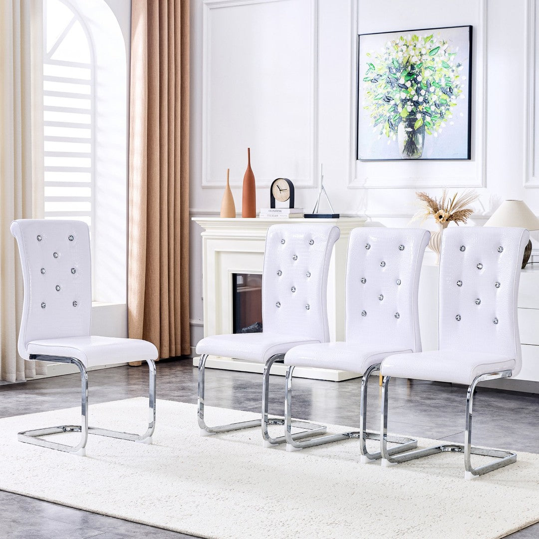 Set of 2 Glam Faux Alligator Pvc Dining Chairs with Crystal Buckle Bow