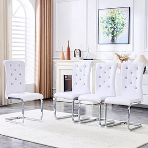 English Elm Set of 2 Glam Faux Alligator Pvc Dining Chairs with Crystal Buckle Bow Legs White W3875P371061