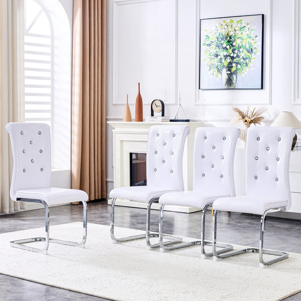 English Elm Set of 2 Glam Faux Alligator Pvc Dining Chairs with Crystal Buckle Bow Legs White W3875P371061