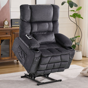 English Elm Dual Motor Large Power Lift Recliner Chair with Waist Kneading & Heat, Extended Footrest, USB Ports Grey W1521S00072