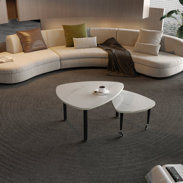 English Elm 360 Rotatable Sintered Stone Top Coffee Table with Sliding Function, Modern Marble-Look Surface & Wood Legs White+Black W2899P372758