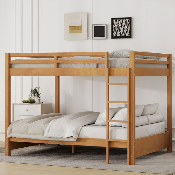 English Elm Wood Queen Size Bunk Bed With Ladder - Sturdy Pine Frame, Space-Saving Design For Shared Rooms N7090004007D-GIGA