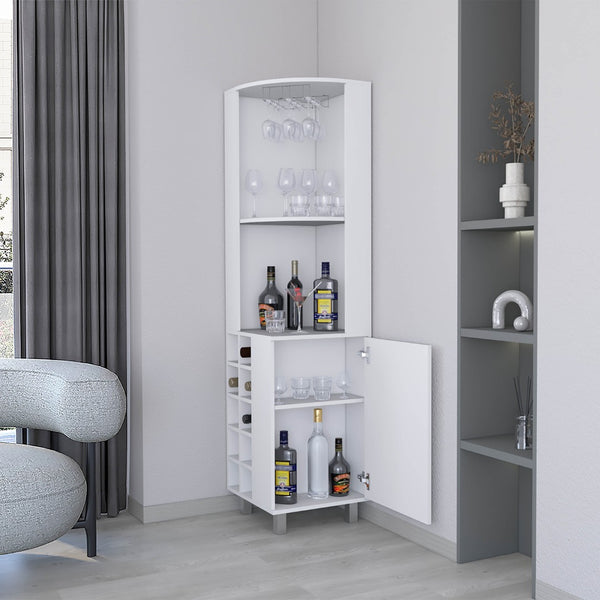 English Elm Fm Furniture Leah Corner Bar Cabinet with Wine Rack Open Shelves White Modern B128S00045