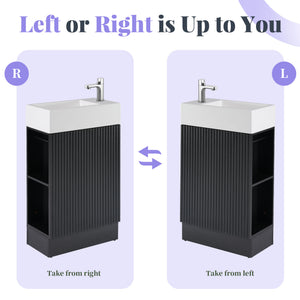 English Elm 18.6" Bathroom Vanity with Sink and Ceramic Top, MDF Cabinet with Door, TP Holder & Shelf Black N725P212181B