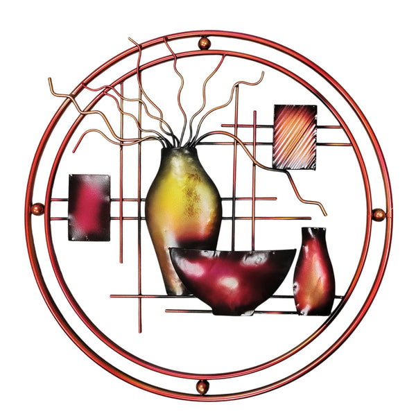 English Elm 22 Round Metal Wall Art 22" Multicolor 3D Vase & Geometric Decor — Rust‑Free Alloy, Easy Mounting B056P390827