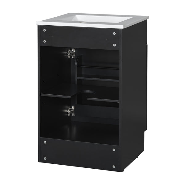 English Elm Christopher Knight Home® - 20" Bathroom Vanity with Ceramic Sink and Soft-Close Door, Gold Knob, Adjustable Shelf Storage Black N759P237946B