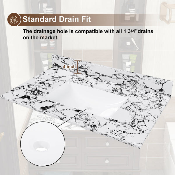 English Elm 37"X22" Panda White Artificial Marble Bathroom Vanity Top With Sink, Backsplash & Easy Install W509P362106