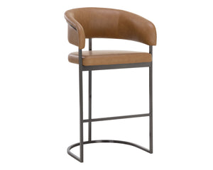 Sunpan Marris Barstool: Modern Elegance Meets Timeless Design in Luxurious Faux Leather and Steel Finish Gunmetal / Milliken Cognac