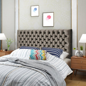 English Elm Christopher Knight Home® - Tufted Upholstered Queen Size Headboard with Button Detail, Adjustable Height, Velvet Finish, Modern Appeal Grey 55444.00NVLTGRY