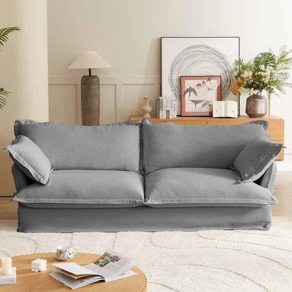 English Elm 87.4'' Modern Comfy Upholstered Sofa Cloud Couch with Deep Seats, Removable Covers, Plush Pillows, Grey W2357P254994