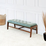 English Elm Ashcroft Furniture - Hera Bench With Buttons (Green Leather)