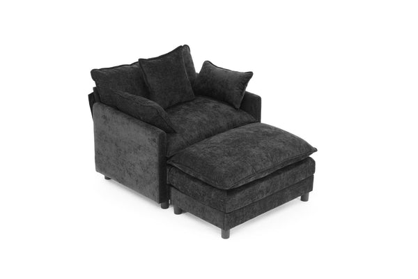 English Elm 39.4" Chenille Club Chair with Ottoman Solid Wood Frame for Living Room or Bedroom Black W3244P392667