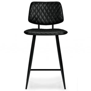 English Elm Raya Quilted Counter Height Stool Set of 2 with Padded Vegan Leather Seats and Metal Frame Footrest Black B136P252642