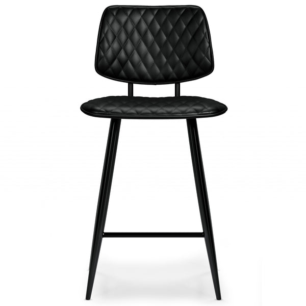 English Elm Raya Quilted Counter Height Stool Set of 2 with Padded Vegan Leather Seats and Metal Frame Footrest Black B136P252642