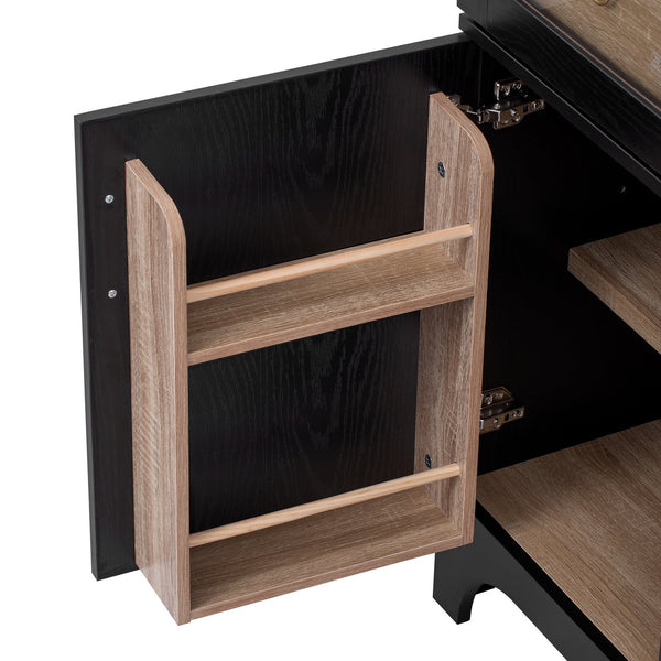 English Elm K&K Arched 71" Kitchen Pantry Cabinet with Glass Doors, Brass Handles, Adjustable Shelves & Drawer Black N707P288969B