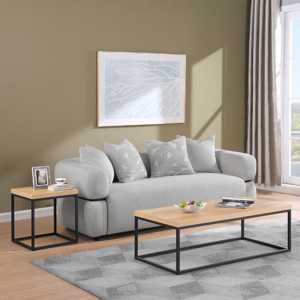 English Elm 47" Faux Stone Slab Coffee Table with Powder-coated Steel Frame for Modern Loft Living Oak W3151P400581