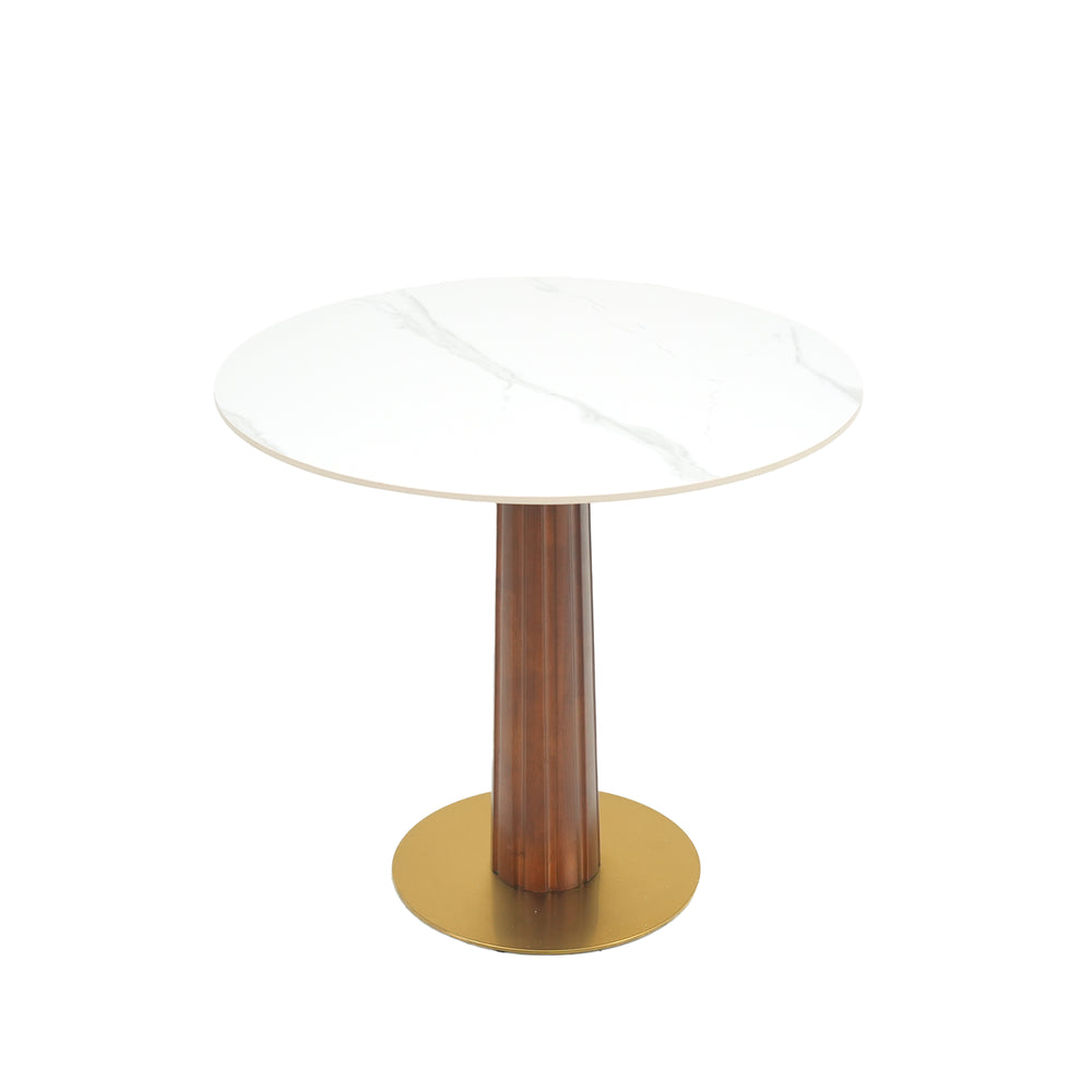 English Elm Modern Round Dining Table, 33.5" Sintered Stone Top With Wooden Legs & Gold Base For Compact Spaces W1535S00600