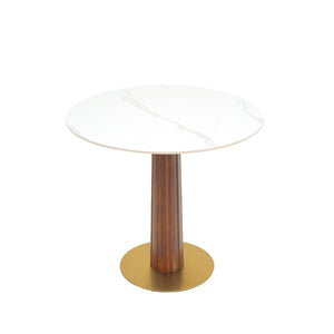 English Elm Modern Round Dining Table, 33.5" Sintered Stone Top With Wooden Legs & Gold Base For Compact Spaces W1535S00600