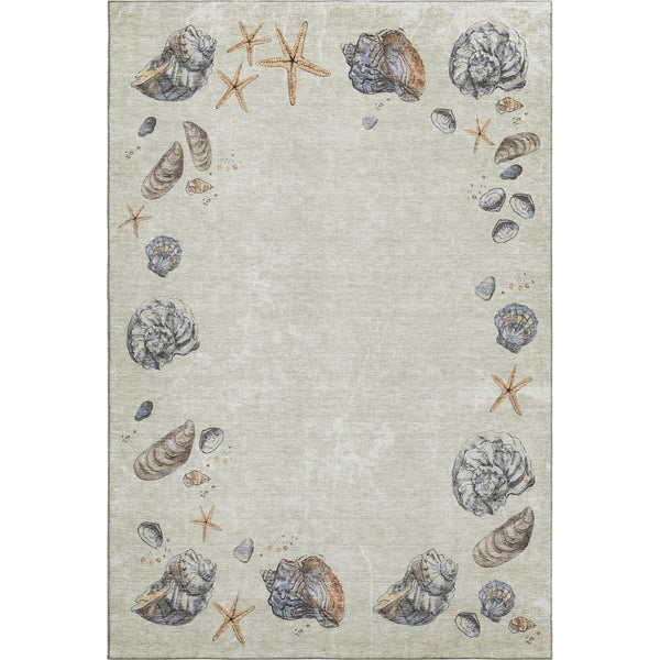 HomeRoots 5' X 8' Coastal Geometric Area Rug in Linen Ivory & Beige – Washable, UV Protected, Stylish & Durable 646051
