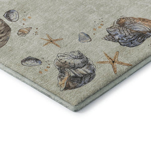 HomeRoots 5' X 8' Coastal Geometric Area Rug in Linen Ivory & Beige – Washable, UV Protected, Stylish & Durable 646051