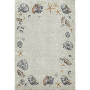 HomeRoots 5' X 8' Coastal Geometric Area Rug in Linen Ivory & Beige – Washable, UV Protected, Stylish & Durable 646051