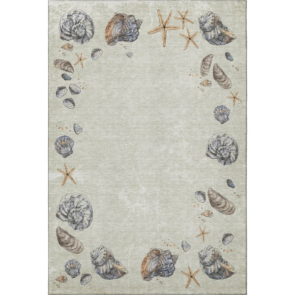 HomeRoots 5' X 8' Coastal Geometric Area Rug in Linen Ivory & Beige – Washable, UV Protected, Stylish & Durable 646051